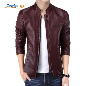 Men's New PU Leather Stand Collar Jackets