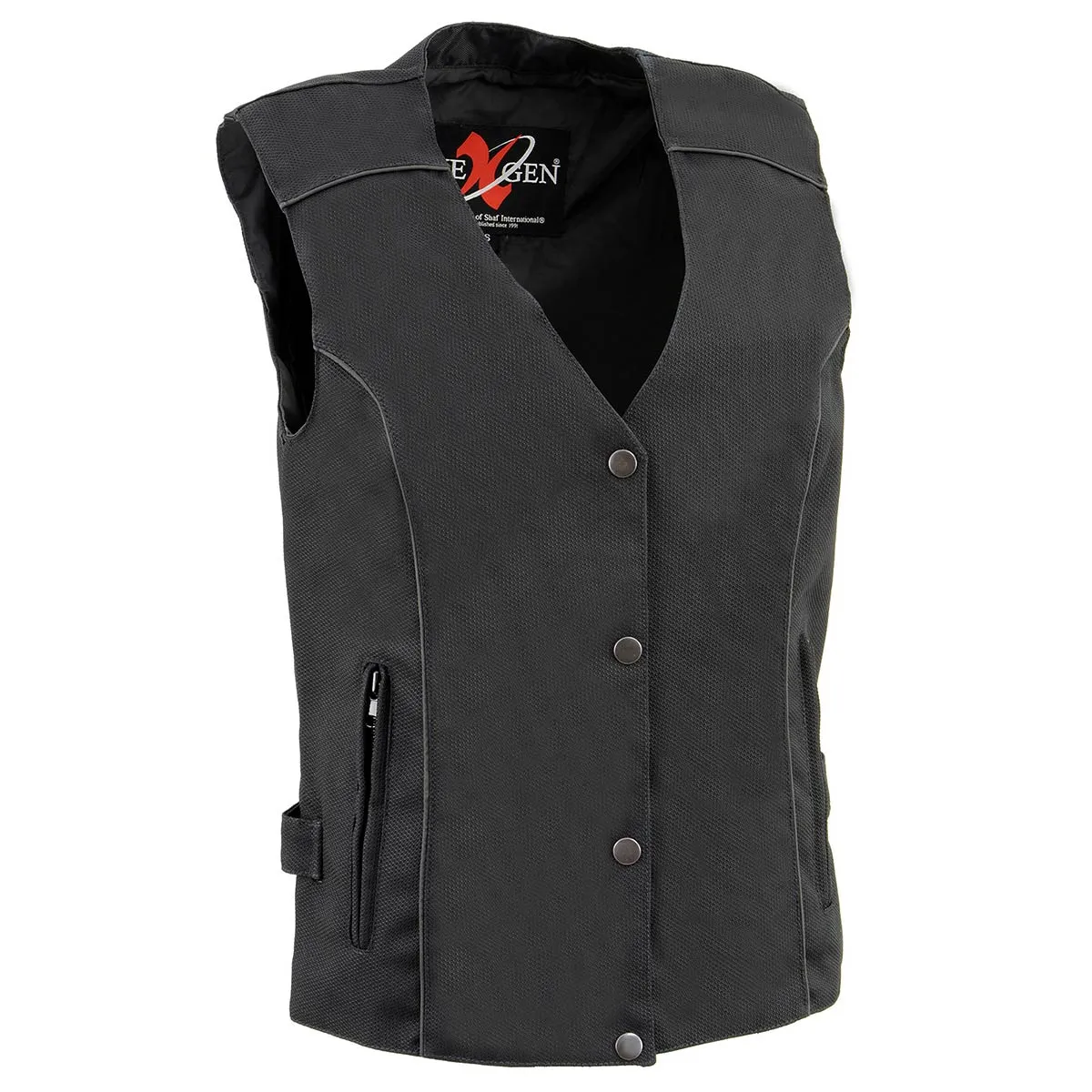 Milwaukee Leather SH1955 Ladies Black and Pink Textile Vest with Wing Embroidery