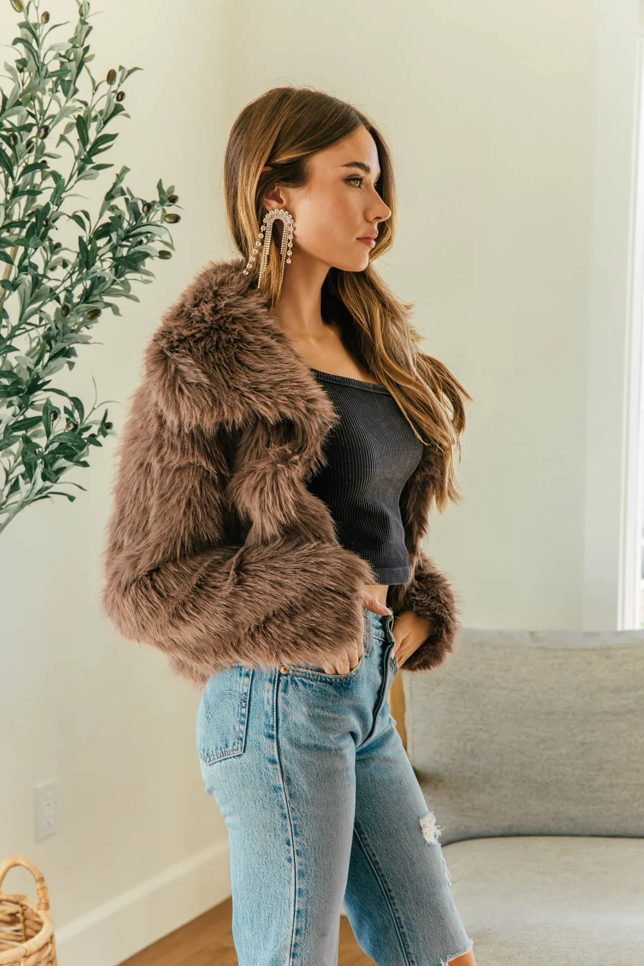 NEW!! Knock Out Cropped Faux Fur Jacket