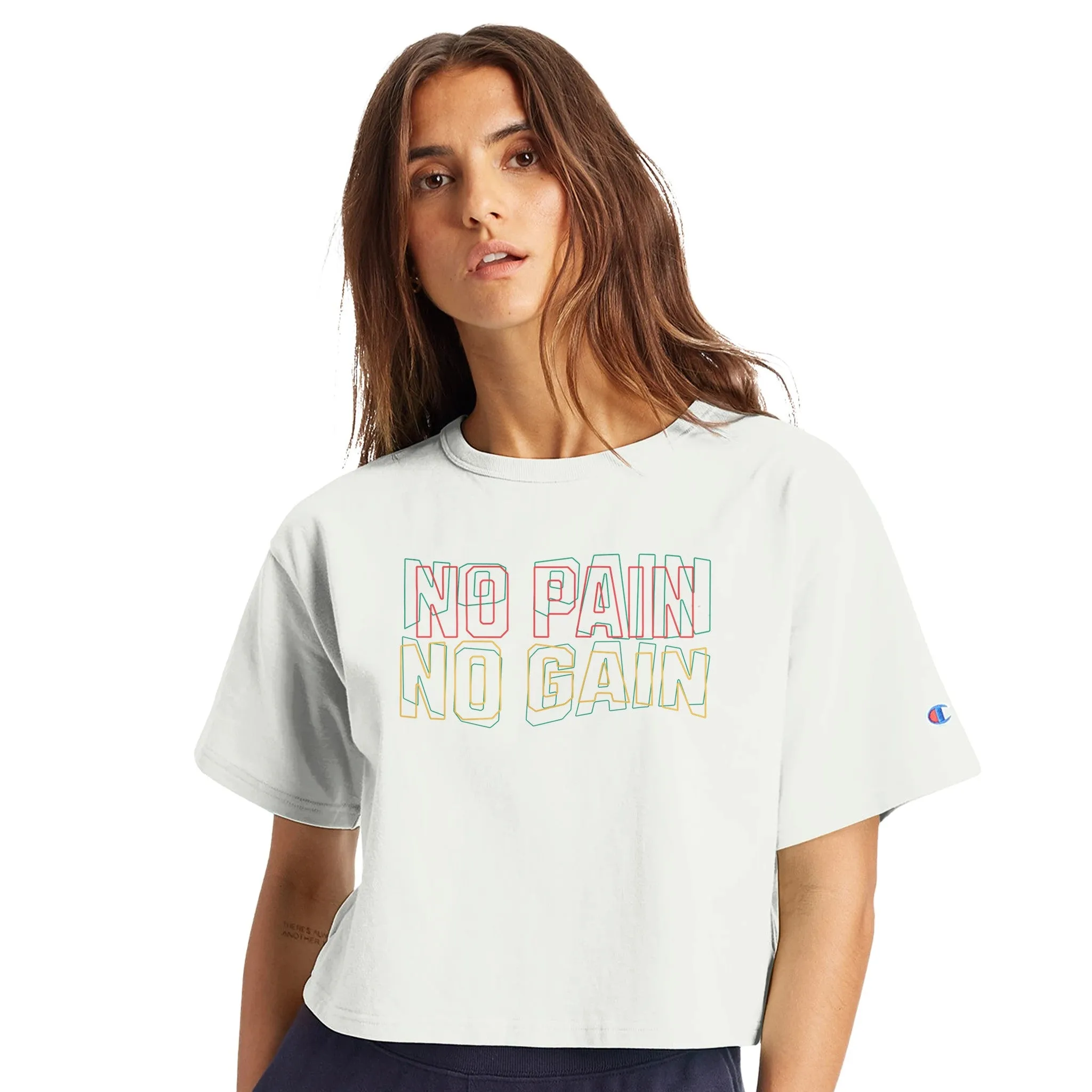 No Pain No Gain Women's Cropped Drop-Shoulder Crewneck T-Shirt