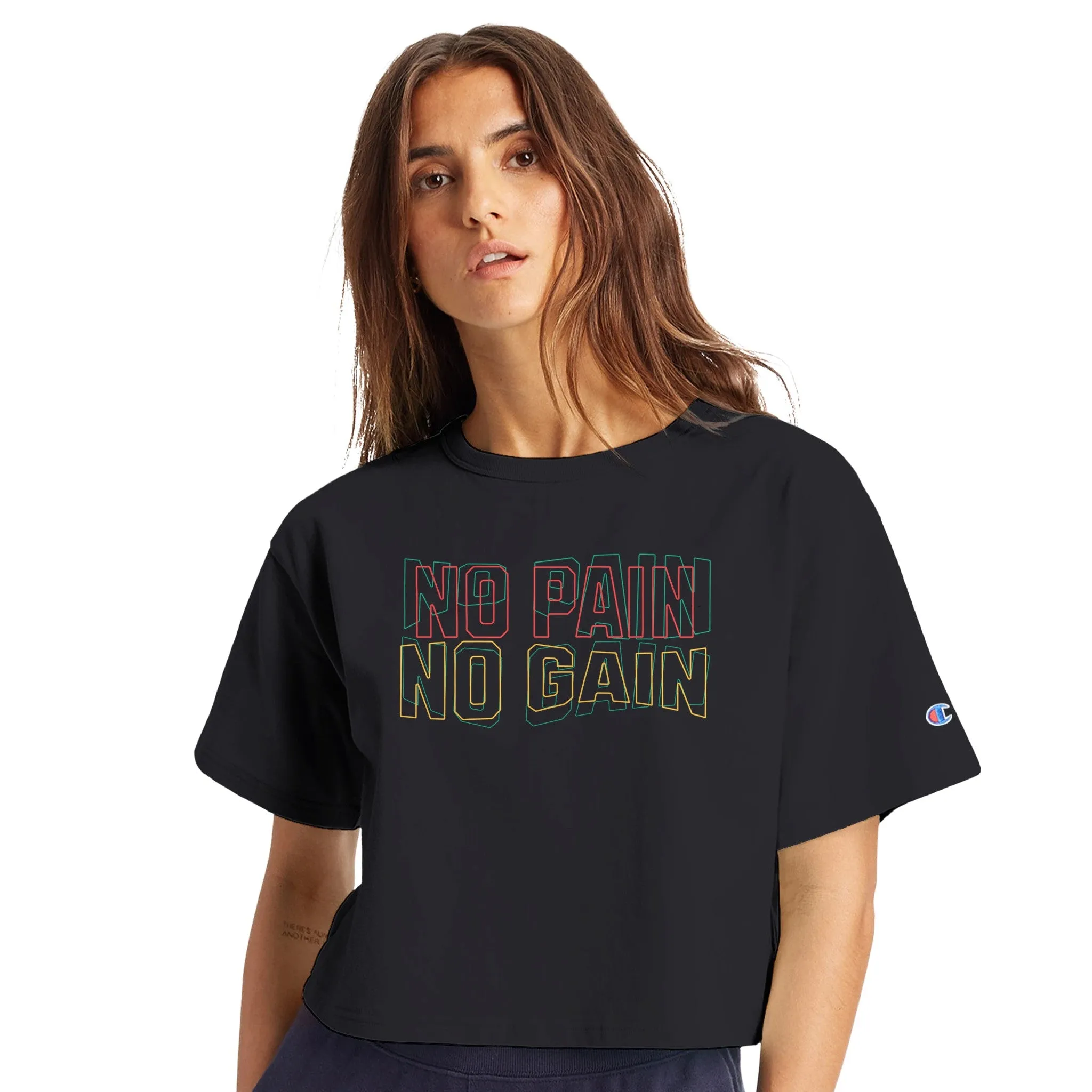 No Pain No Gain Women's Cropped Drop-Shoulder Crewneck T-Shirt