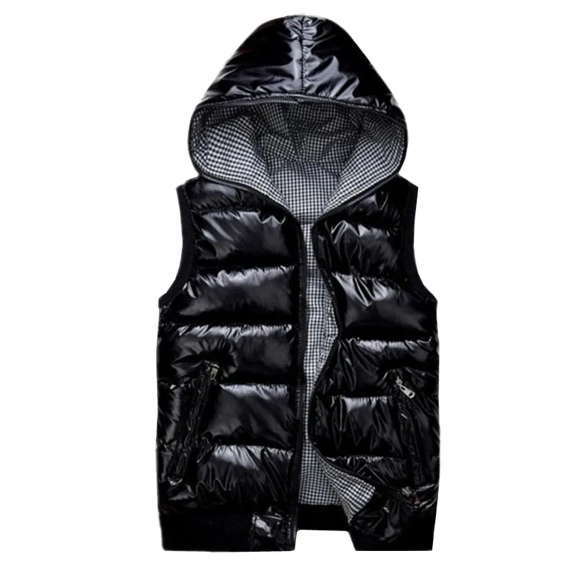 Nylon Winter Vest with Hood and Pockets