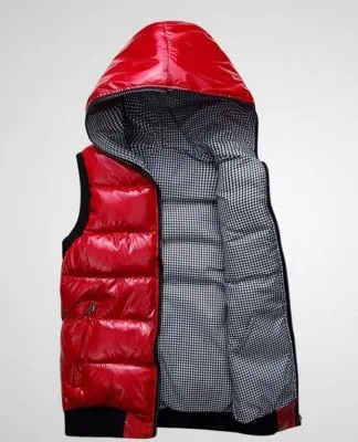 Nylon Winter Vest with Hood and Pockets