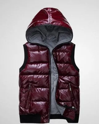 Nylon Winter Vest with Hood and Pockets