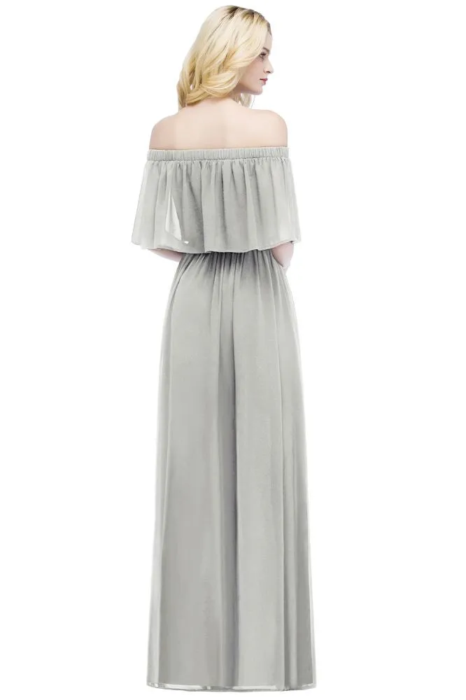 Off-the-Shoulder Floor Length Chiffon Evening Dress Sleeveless Prom Dress