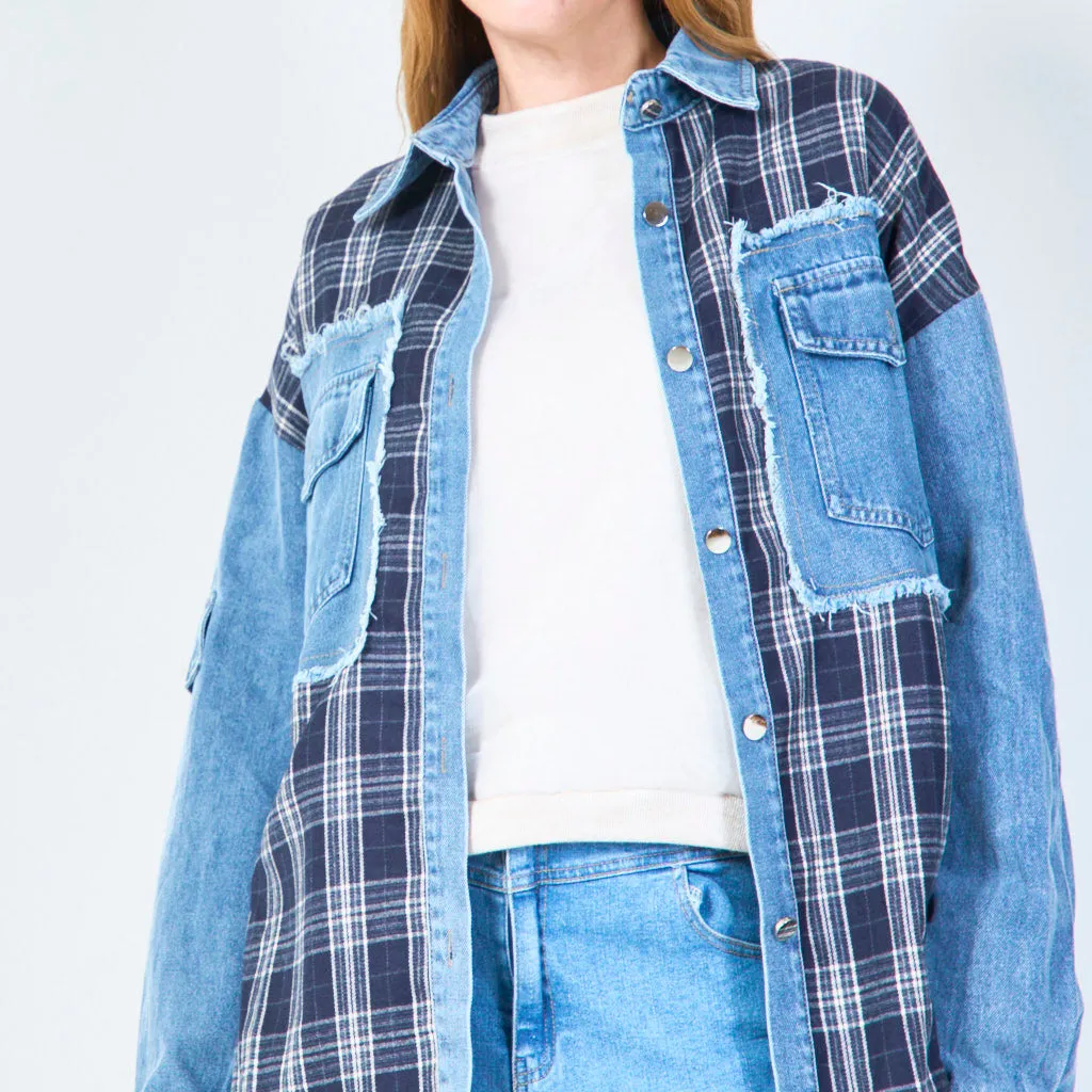 Plaid denim patchwork jacket wholesale