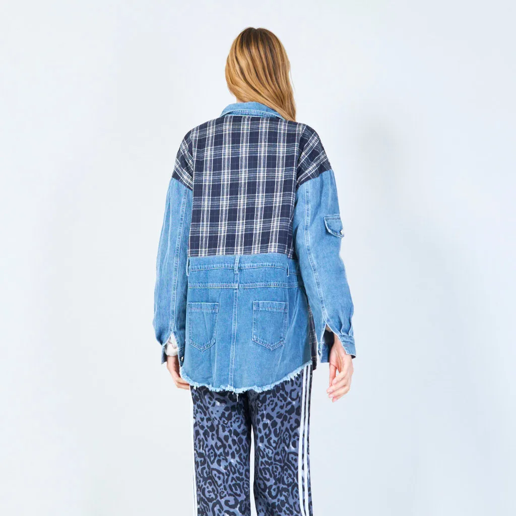 Plaid denim patchwork jacket wholesale