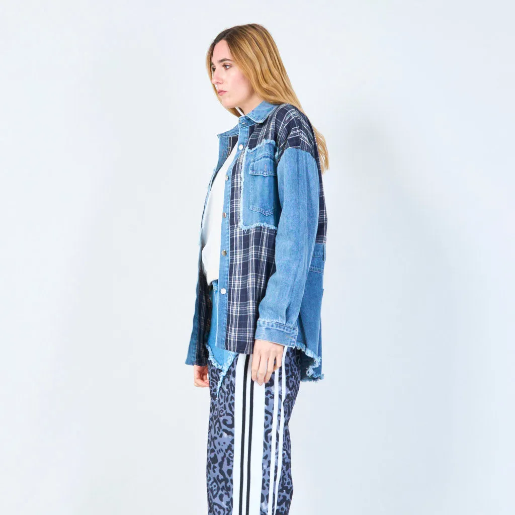 Plaid denim patchwork jacket wholesale