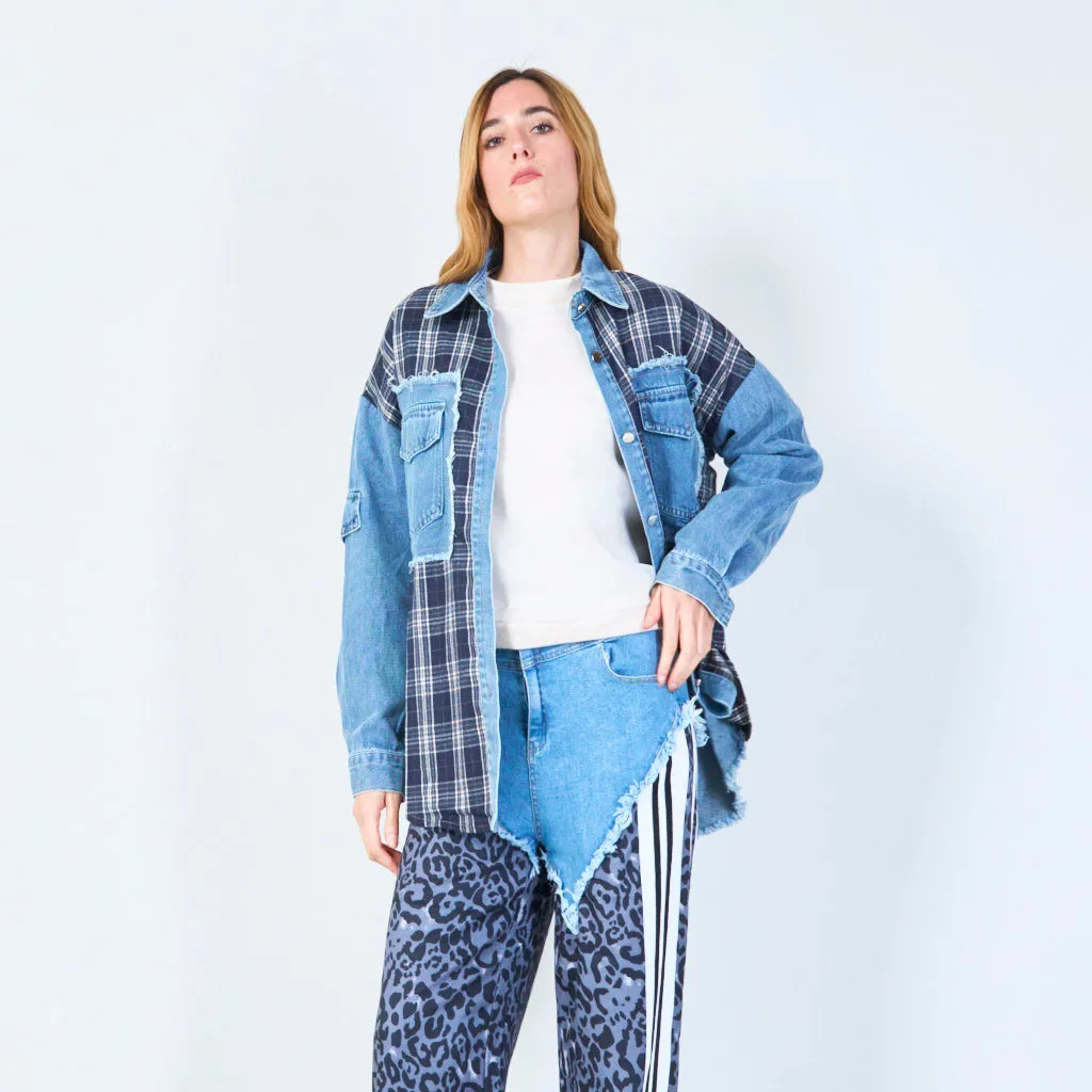 Plaid denim patchwork jacket wholesale