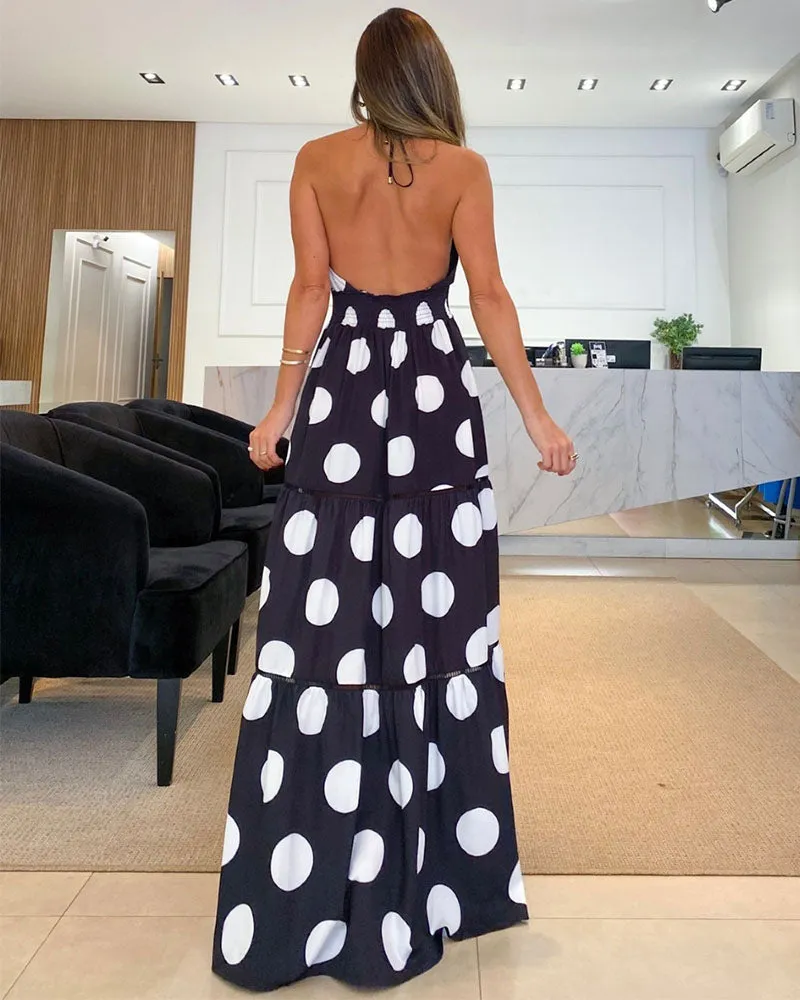 Polka-dot halter neck long dress