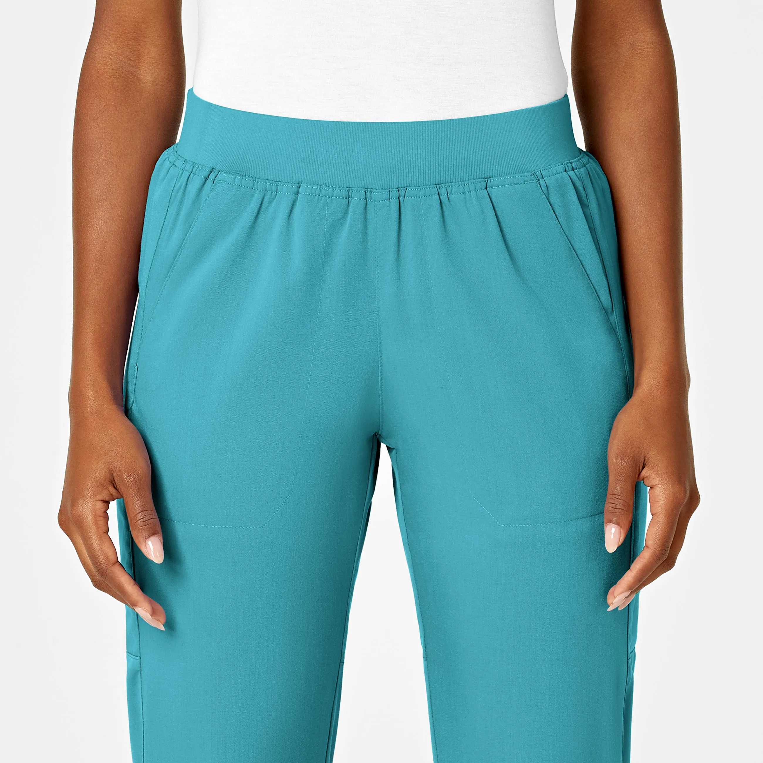 PRO Women's Knit Waist Cargo Scrub Pant - Teal Blue