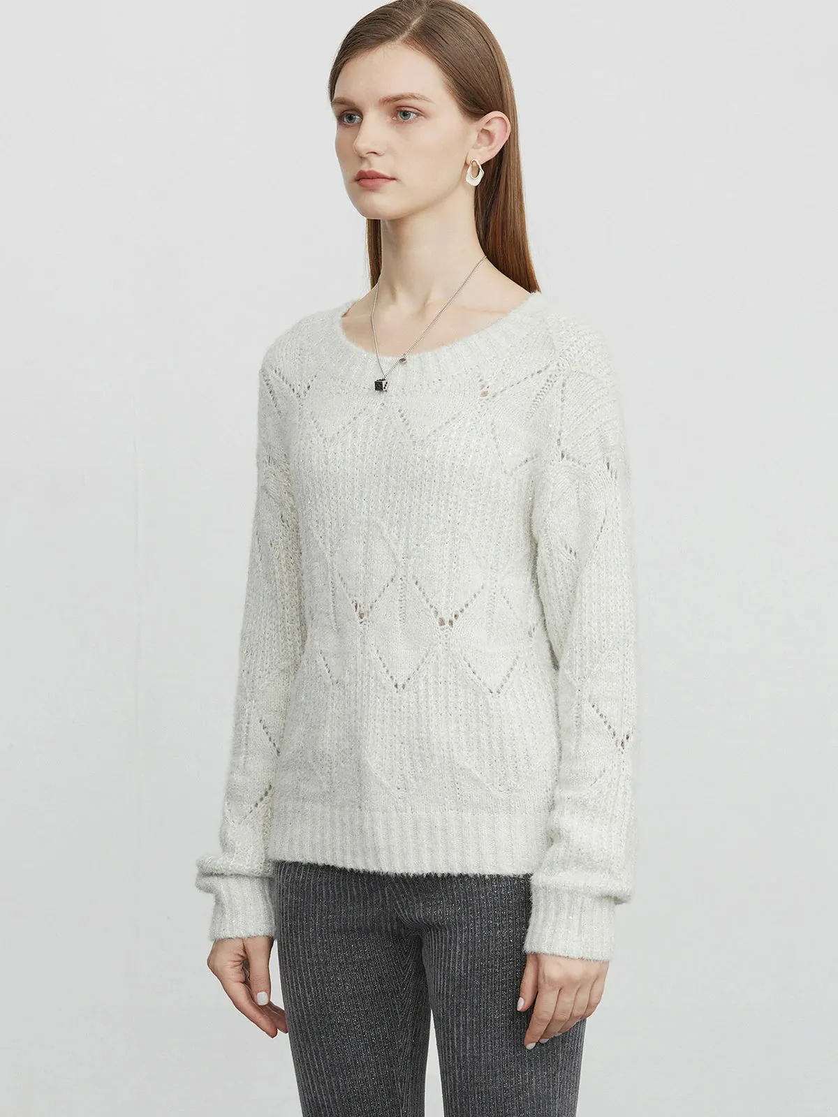 Round Neck Cutout Knit Sweater