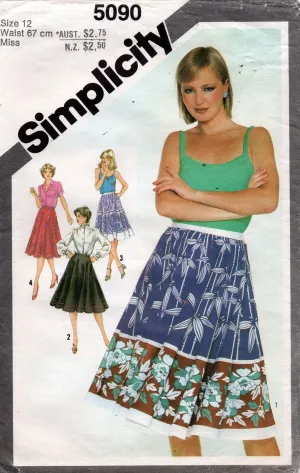 Simplicity 5090 Womens Full or Half Circle Skirts 1980s Vintage Sewing Pattern Size 12 Waist 26.5 inches