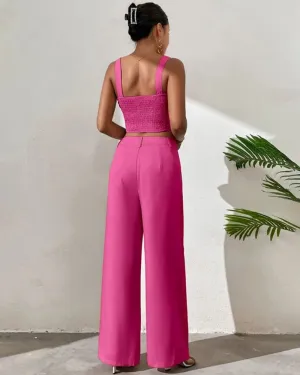 Sleeveless suspender top wide leg pants set