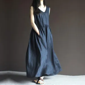 Solid Color V-Neck Maxi Dress