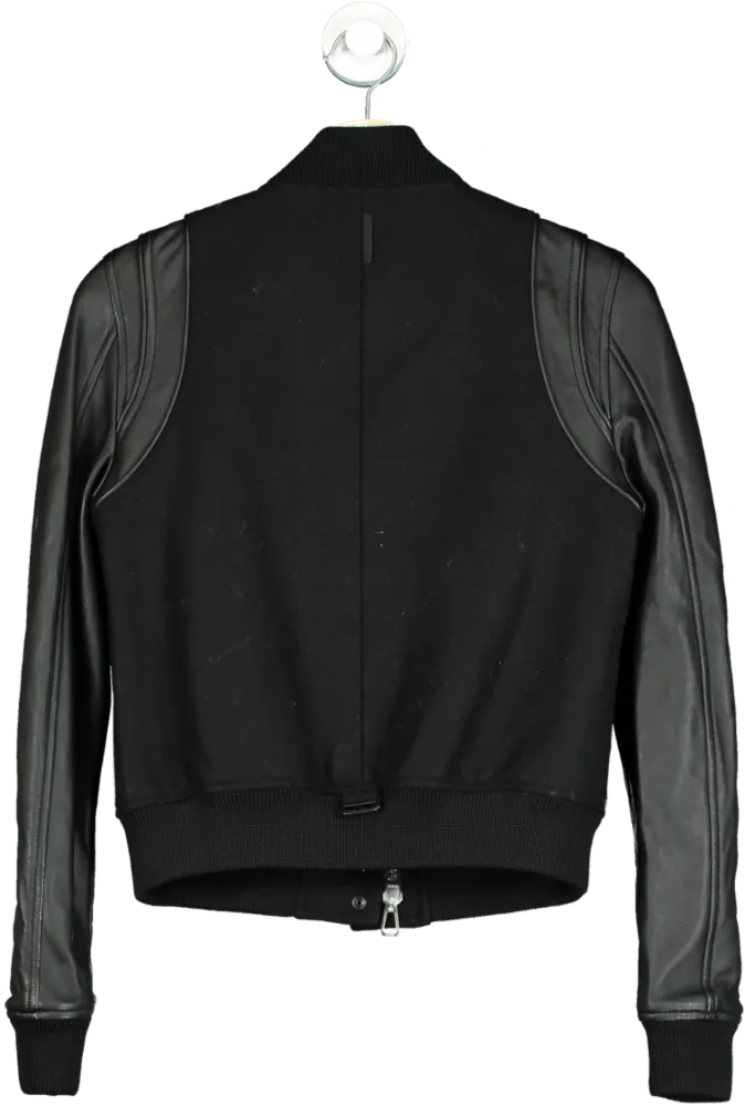 Trench London Black Leather Sleeve Bomber Jacket XS