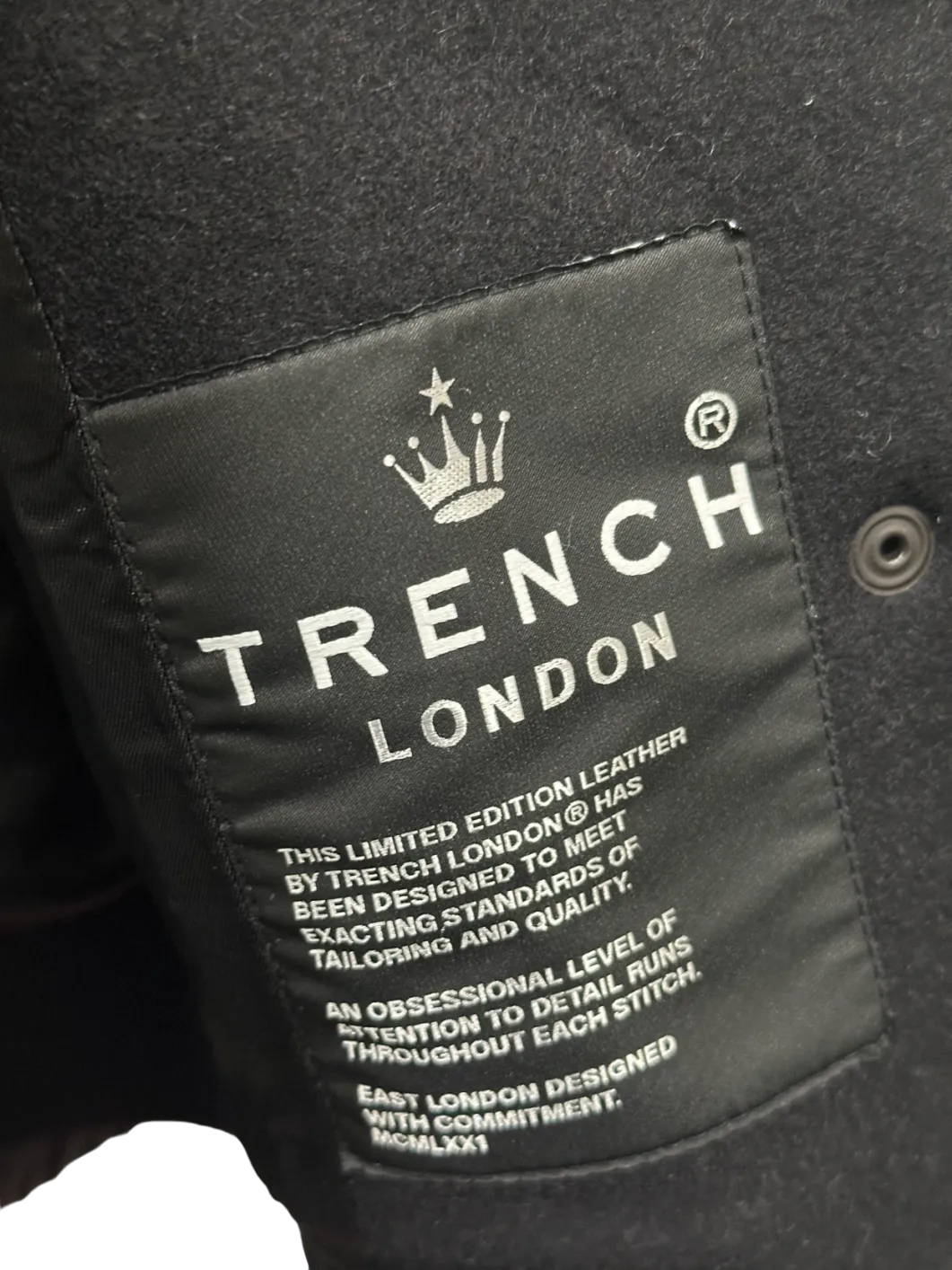 Trench London Black Leather Sleeve Bomber Jacket XS