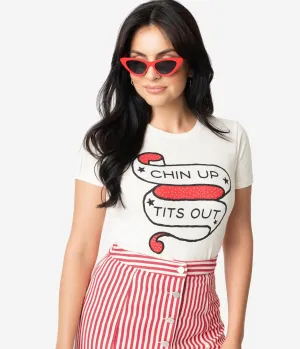 Unique Vintage Cream Chin Up Tits Out Womens Tee