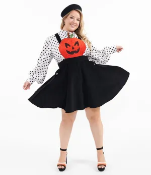 Unique Vintage Plus Size 1950s Black & Orange Jack-O-Lantern Pinafore