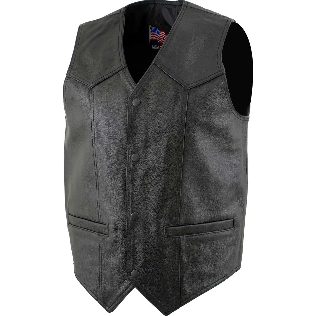 USA Leather 201 Men's Black 'Classy' Leather Motorcycle Rider Vest