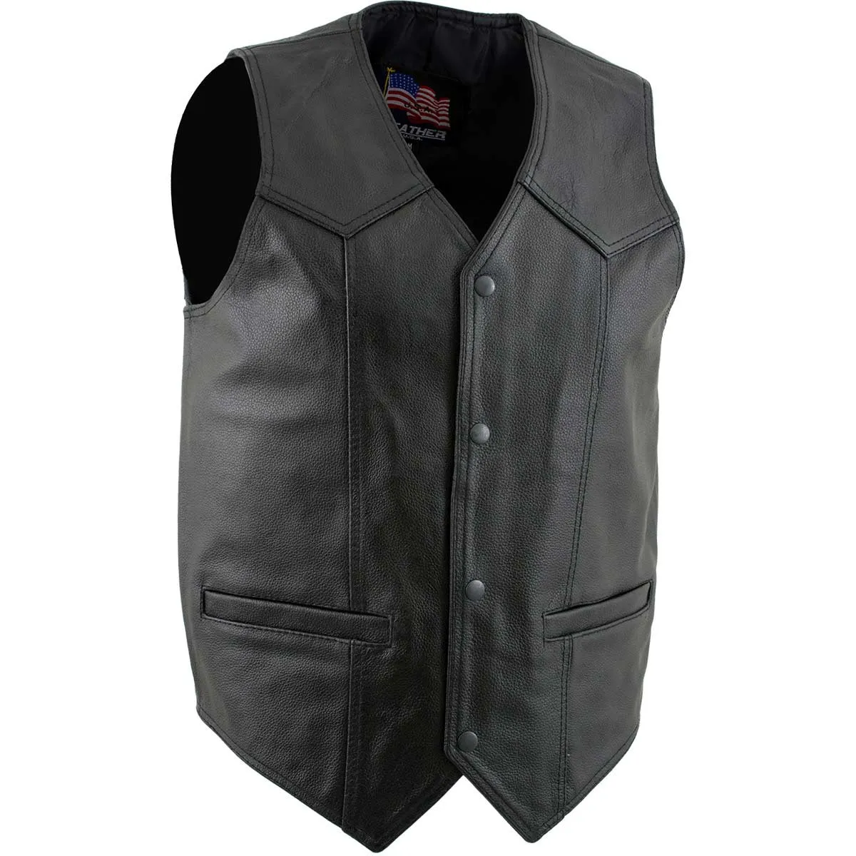 USA Leather 201 Men's Black 'Classy' Leather Motorcycle Rider Vest