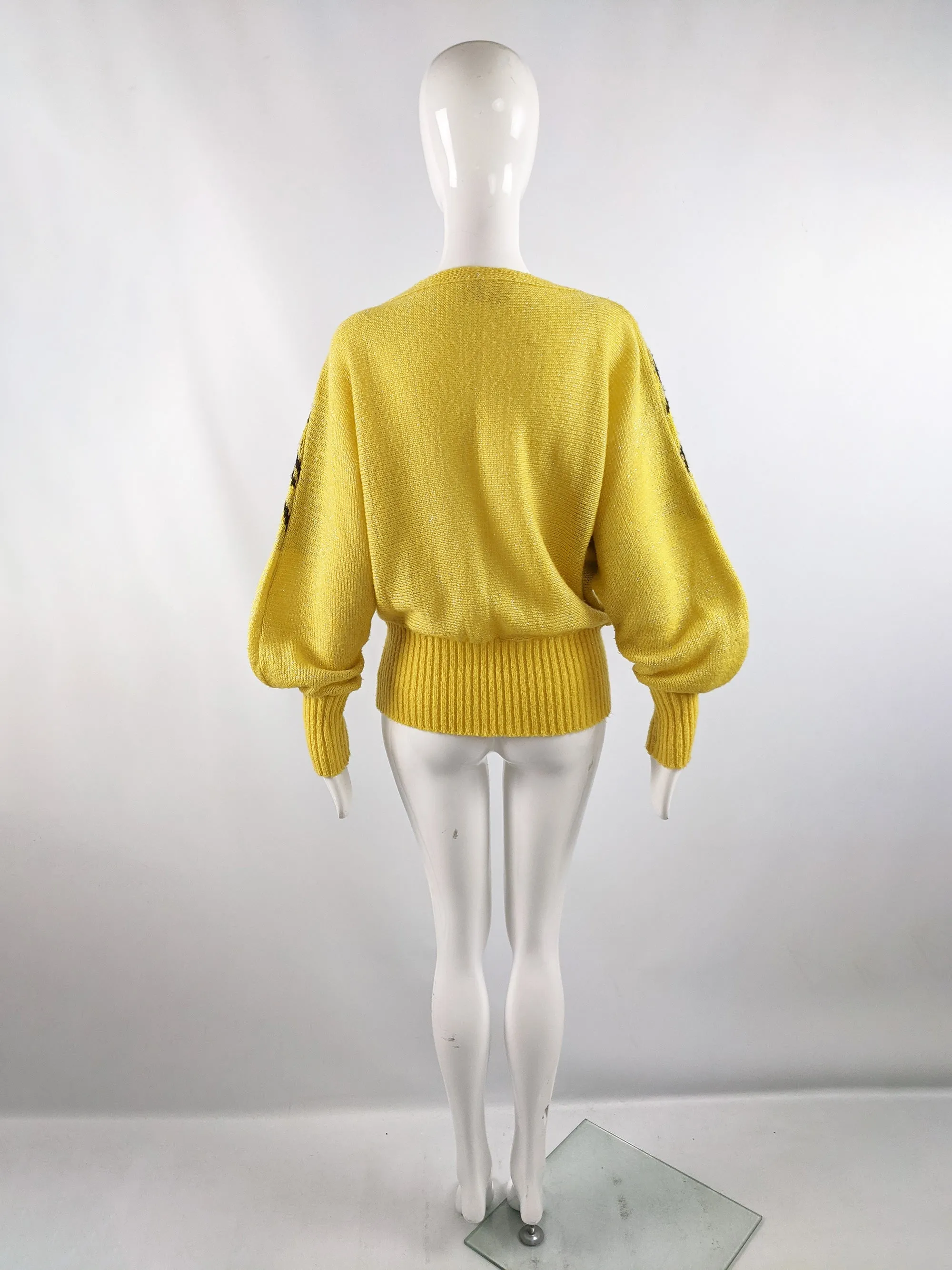 Vintage Yellow Mohair Wool & Acrylic Knit Lion Face Jumper, 1980s