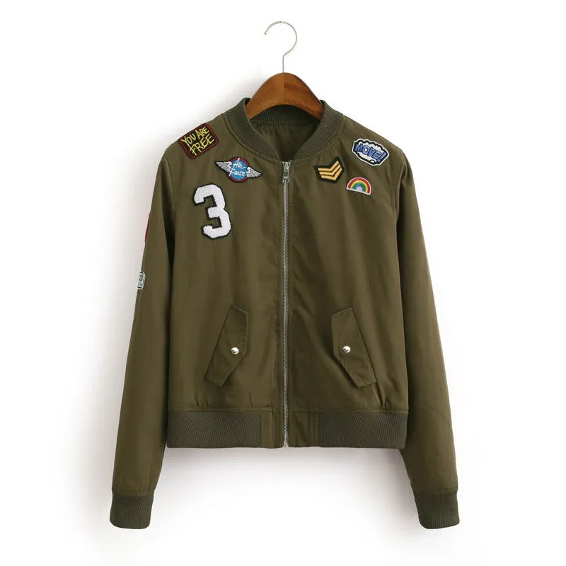 Women bomber jacket female coat flight suit casual jacket women coat and embroidered patch women jacket coat