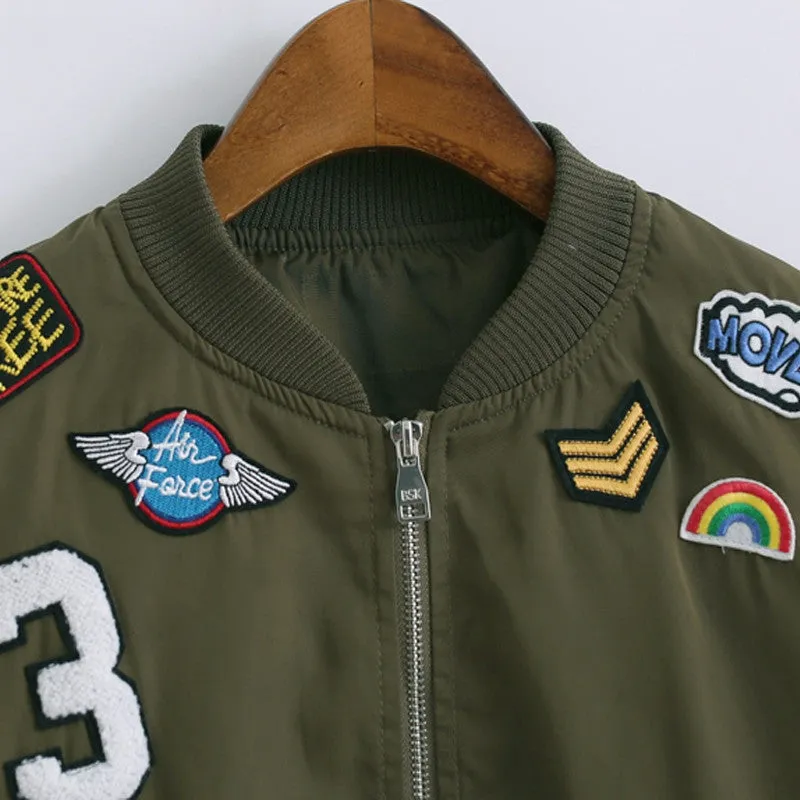 Women bomber jacket female coat flight suit casual jacket women coat and embroidered patch women jacket coat