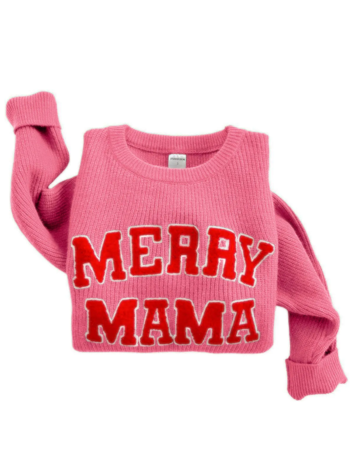 Women's Knit Sweater, Merry Mama Bubblegum