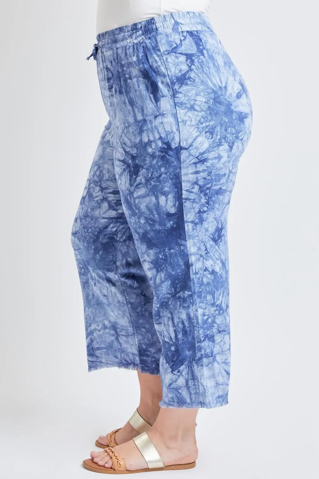 Women's Plus Size Linen Lounge Pants With Frayed Hem Lifestyle Collection