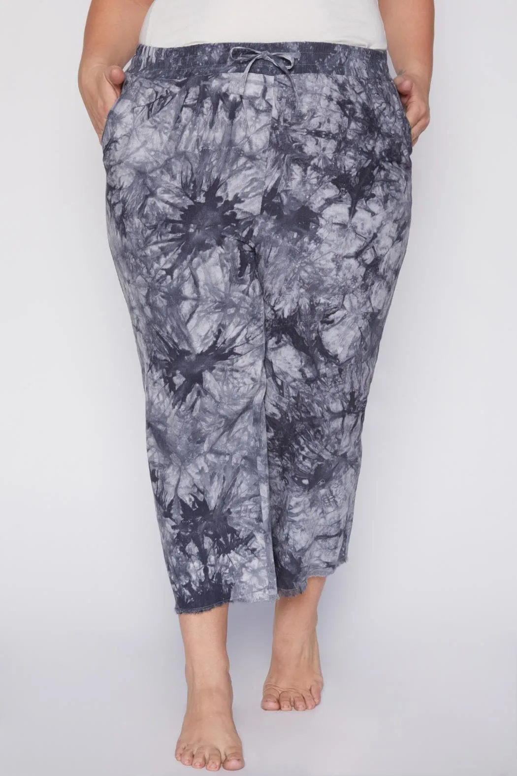 Women's Plus Size Linen Lounge Pants With Frayed Hem Lifestyle Collection