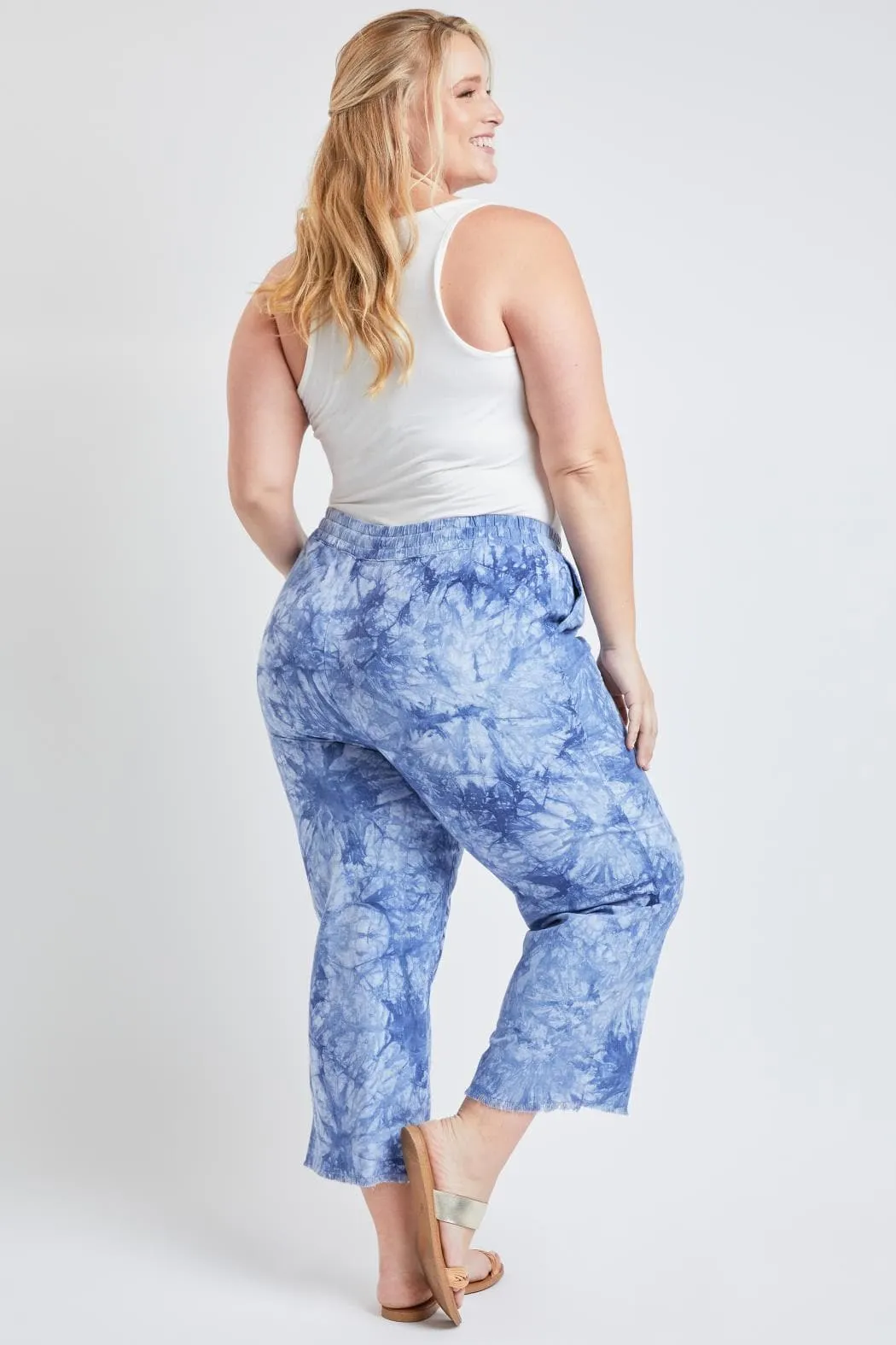 Women's Plus Size Linen Lounge Pants With Frayed Hem Lifestyle Collection